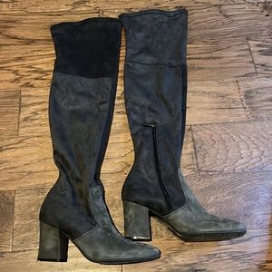 Sesta Meucci stretch knee length vegan suede chunky heel boots size 8M